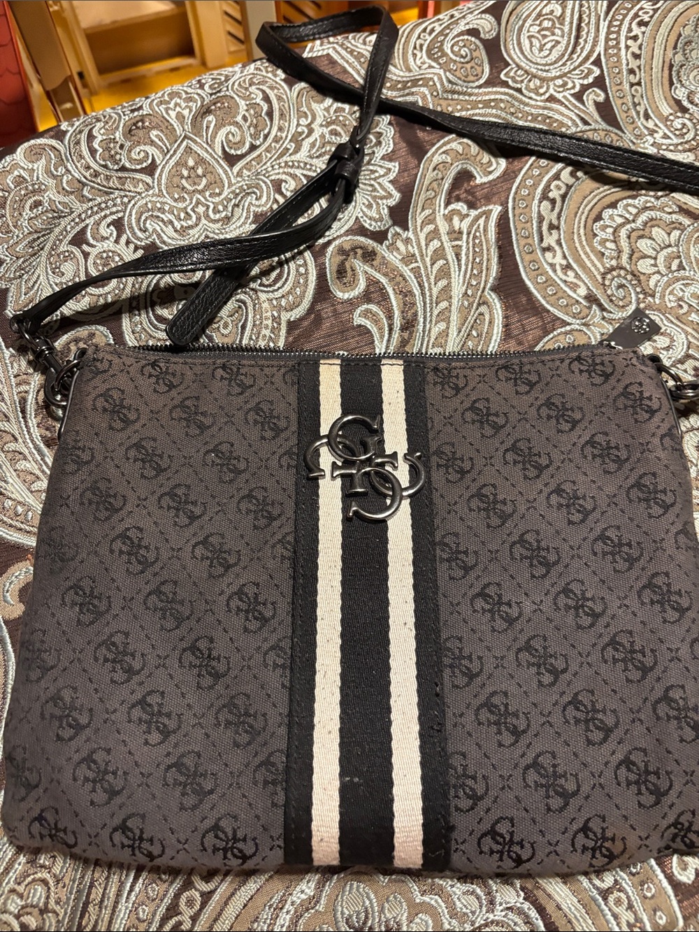 Guess Brown and Cream Logo Crossbody Messenger Bag